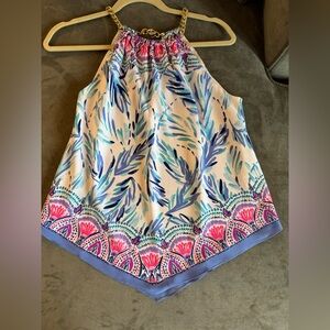 Lilly Pulitzer Silk Scarf Chain Halter Top